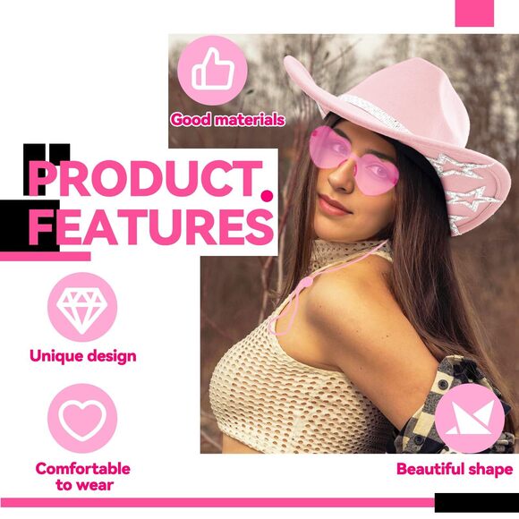 4842 Cowgirl Hat And Bandana Heart Sunglasses Glitter Rhinestone Star main image 4